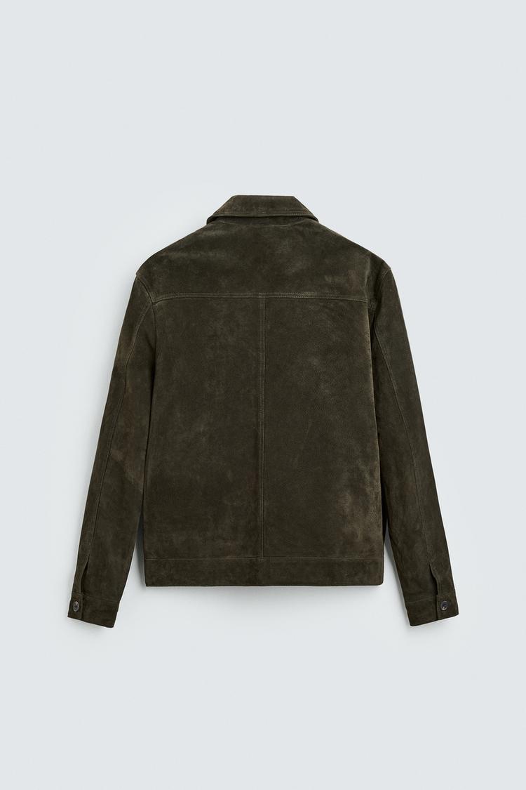 Men's Real Suede Long Sleeves Polyester Lining Green Jacket