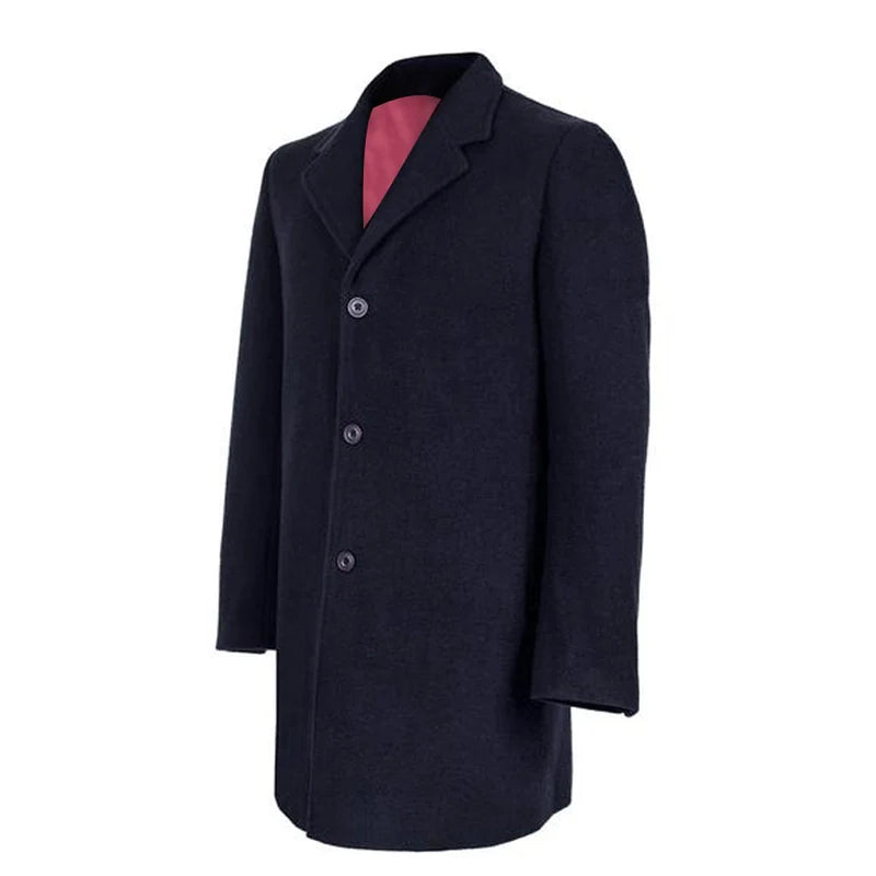 Men's Blue Handmade Long Sleeves Real Wool Trench Coat