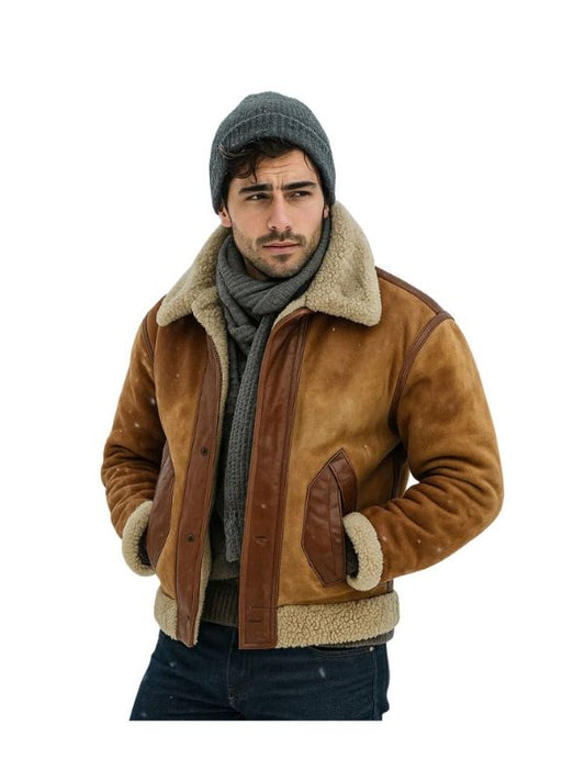 Men's Brown Biege B3 Sherpa Aviator Bomber Jacket