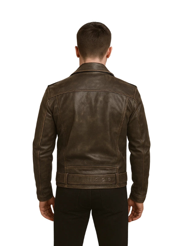 Allaric Alley Distressed Biker Brown Leather Jacket