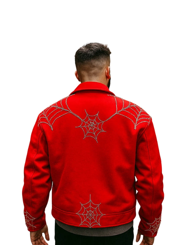 American Young Thug Spider Denim Trucker Jacket Red