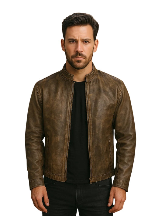 Biker Alex Distressed Brown Leather Jacket