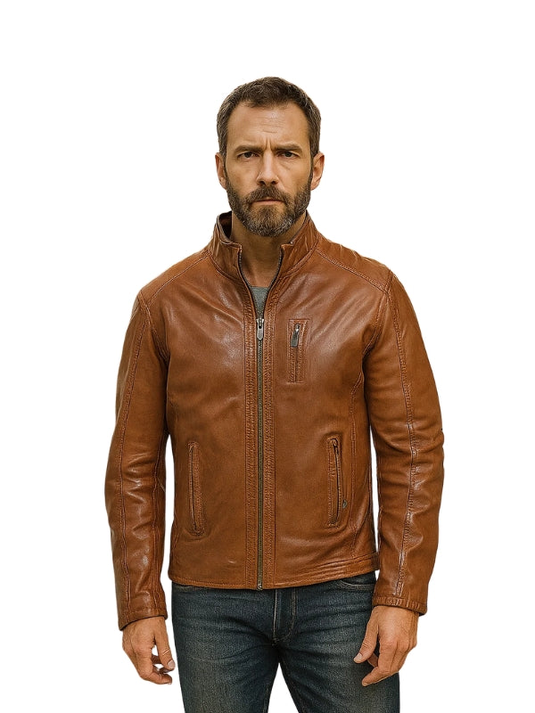 Biker Pinnacle Tan Waxed Leather Jacket