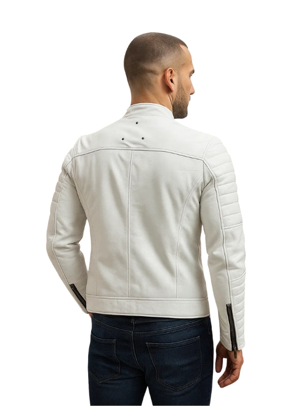 Biker Torino White Leather Jacket