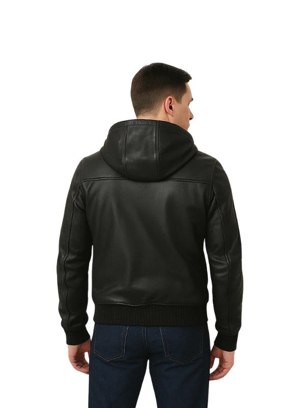 Bouncer Biz Black Leather Bomber Jacket