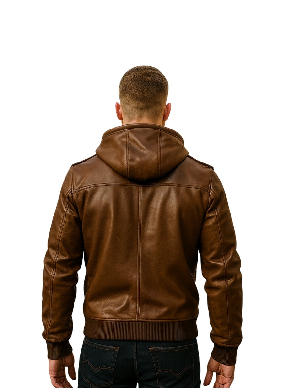 Bouncer Biz Bomber Leather Jacket Brown for Men