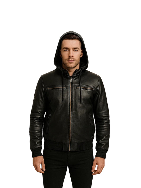 Bouncer Biz Leather Bomber Jacket Black