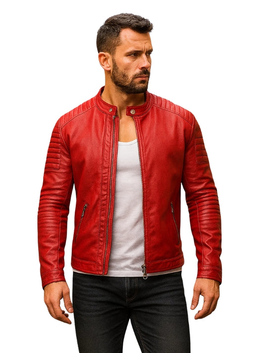 Bravura Red Leather Biker Jacket