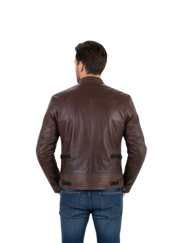 Brown Biker Motorcycle Leather Jacket For Men