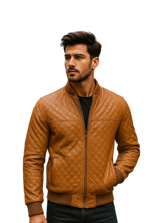 Brown Bomber Quilted Leather Jacket