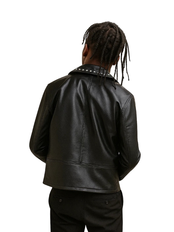 Carisma Men's Black Studded Biker Leather Jacket