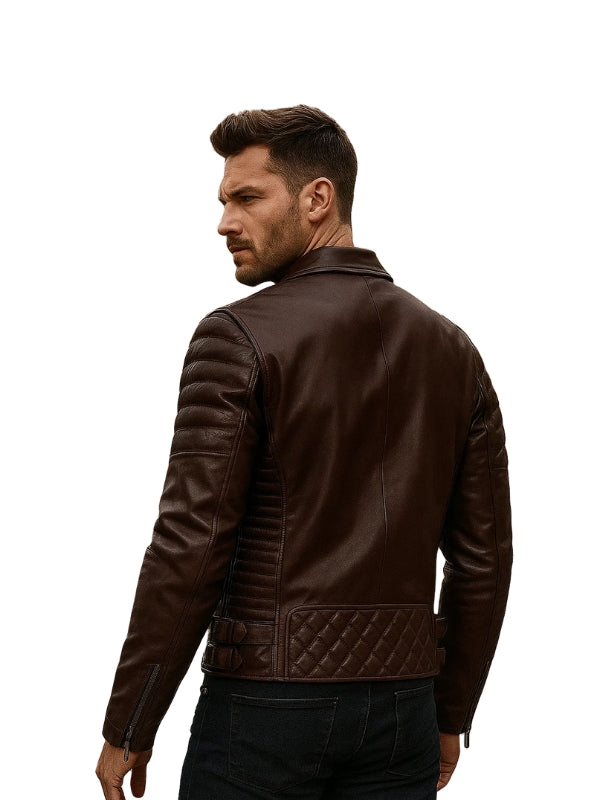 Charlotte Burnt Wine Leather Biker Jacket