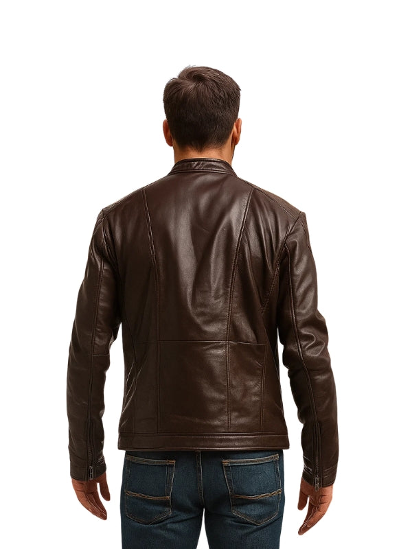 Delta Biker Brown Leather Jacket For Men's