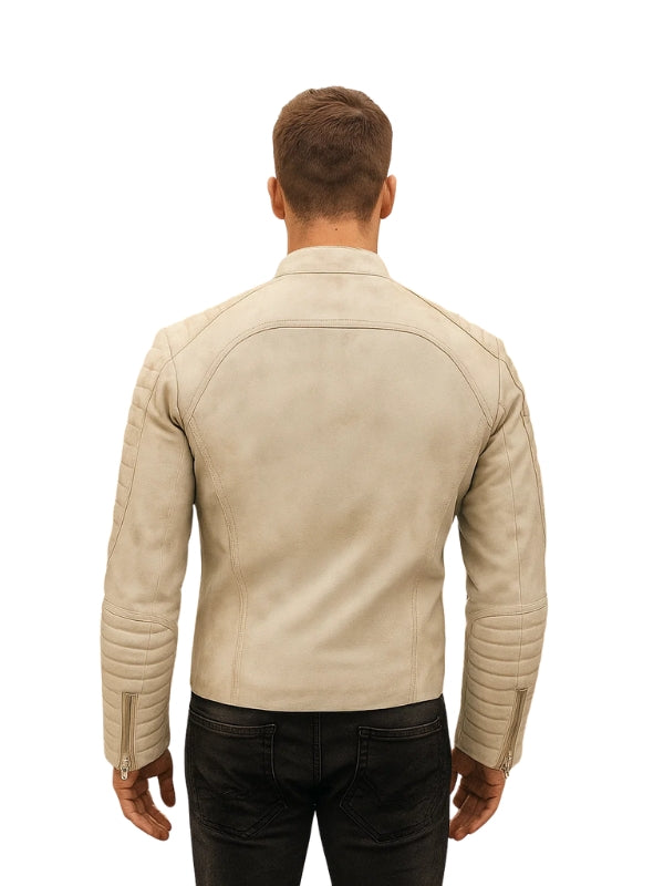 Fiamma Vintage White Leather Biker Jacket