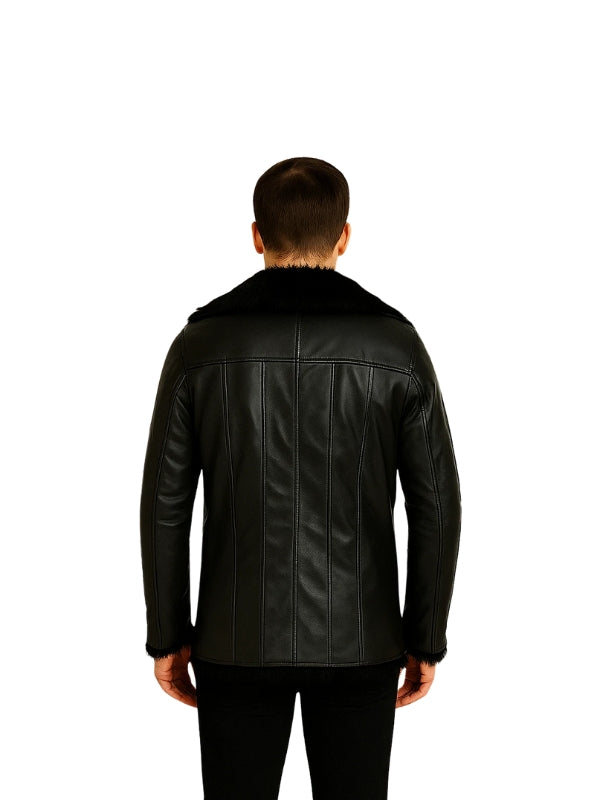 Furcliff Leather Black Coat For Men