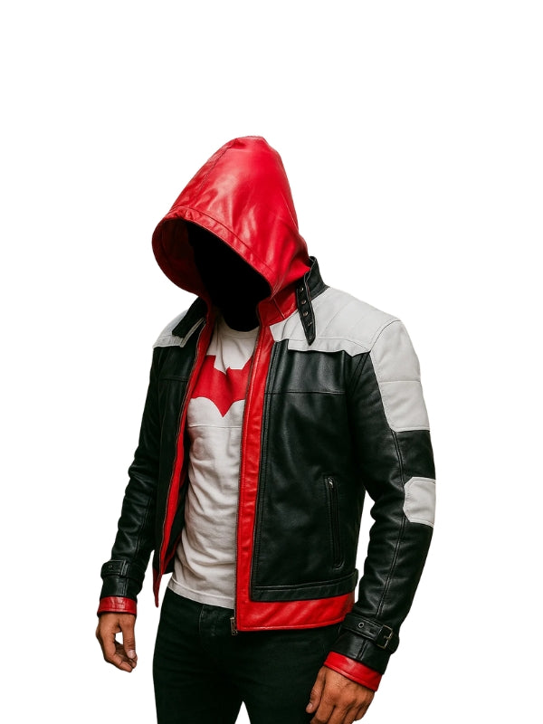 Game Batman Arkham Knight Red Hooded Leather Jacket