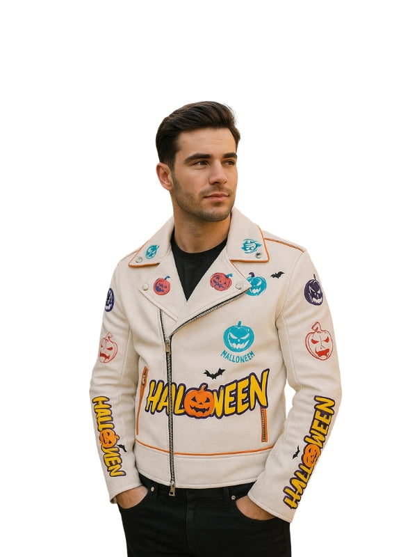 Halloween Pumpkin Asymmetrical White Jacket