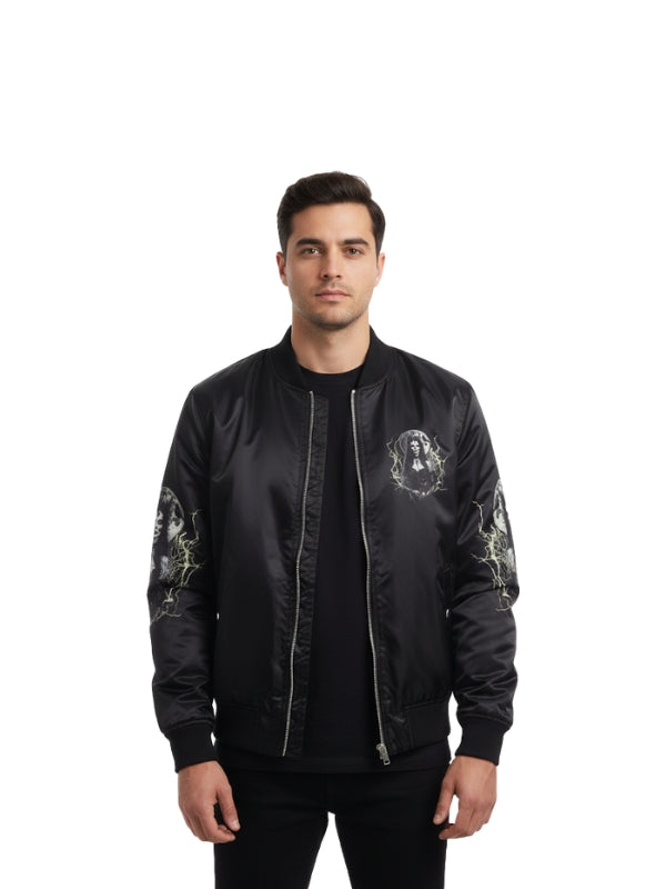 Halloween Witch Black Satin Bomber Jacket