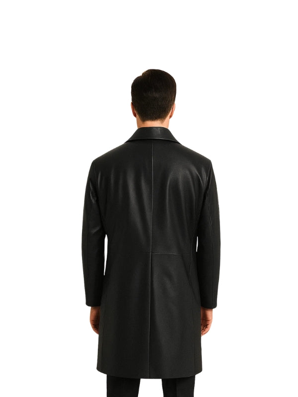 Leather Coat Single Breasted Black for Men's