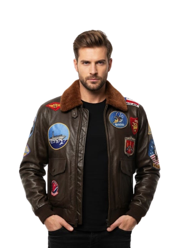 Men's Aviator A-2 Pilot Style Brown Bomber Jacket