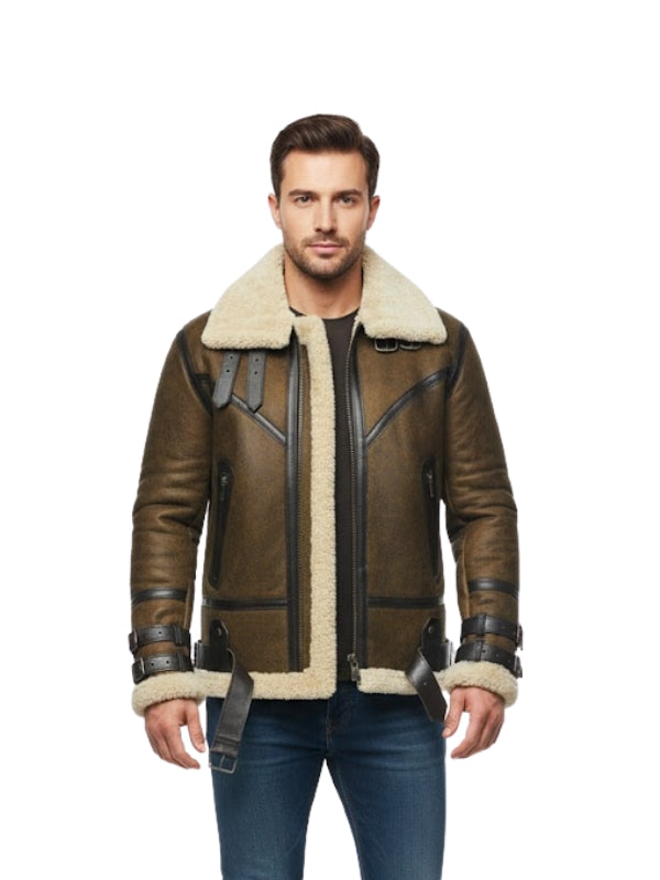 Men's B3 Raf Aviator Waxed Brown Bomber Jacket