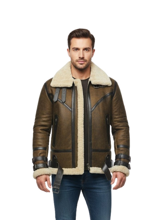 Men's B3 Raf Aviator Waxed Brown Bomber Jacket