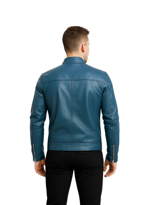 Men's Biker Ionic Blue Leather Jacket