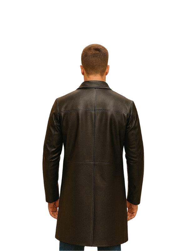 Men’s Cowhide Black Long Leather Coat