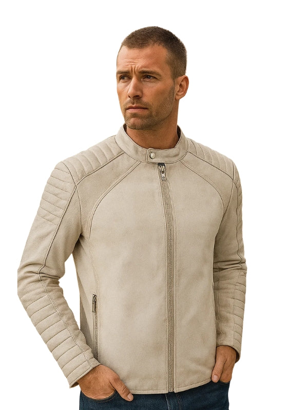Men's Fiamma Vintage White Leather Biker Jacket