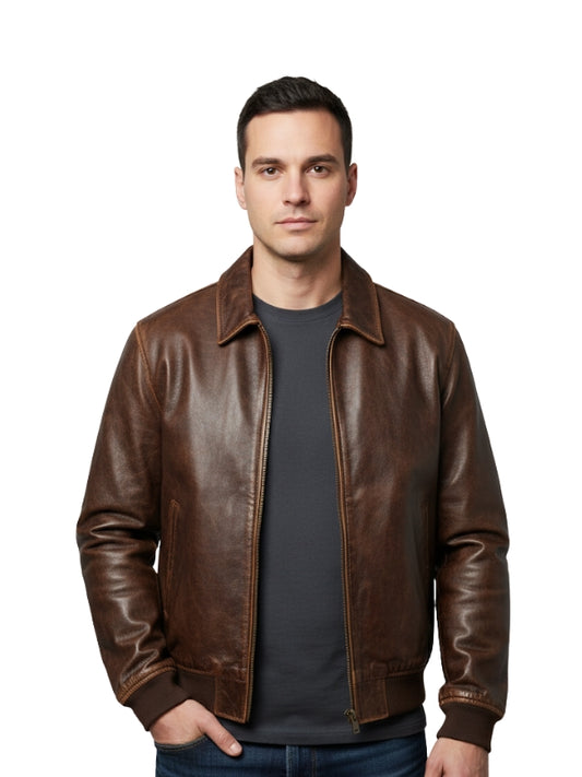 Men's Halloween Brown Skull Leather Jacket