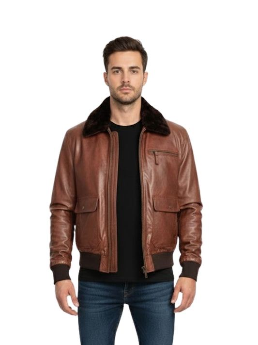 Men's Military Raf Aviator Pilot G1 Distressed Vintage Brown Bomber Jacket