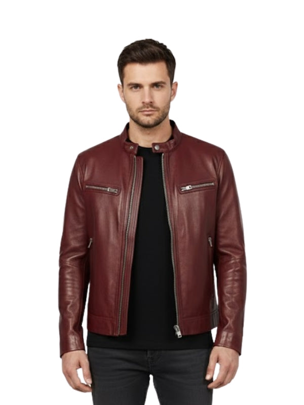 Men's Real Leather Red Motorcycle Biker Jacket