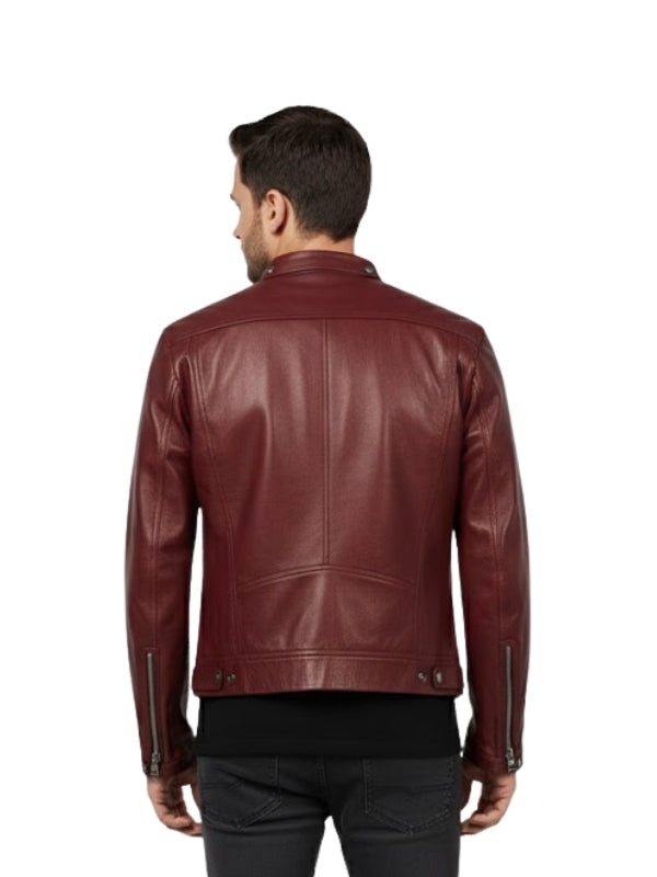 Men's Real Leather Red Motorcycle Biker Jacket