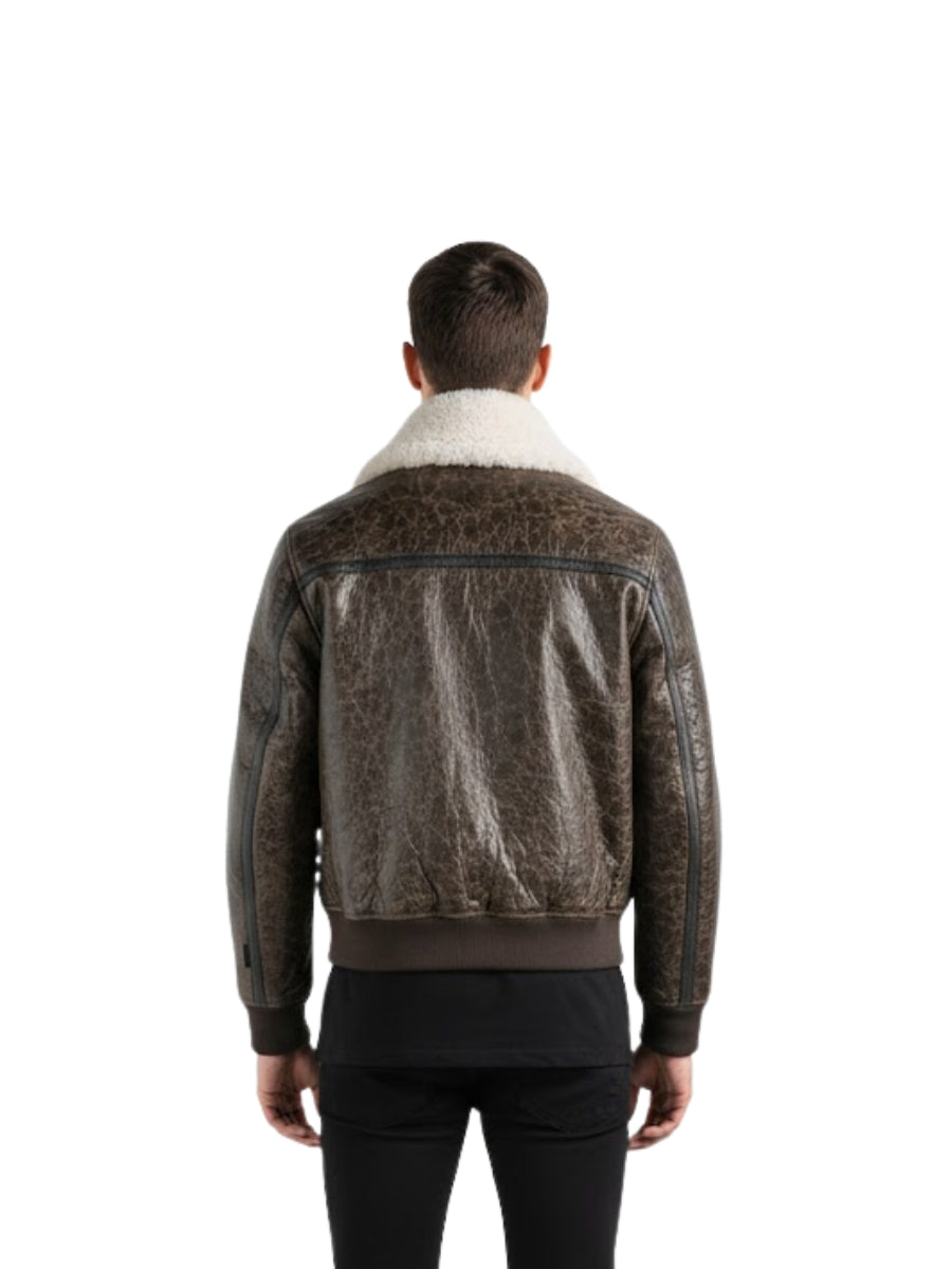 Men's Shearling Raf Aviator Slim Fit Brown Bomber Leather Jacket