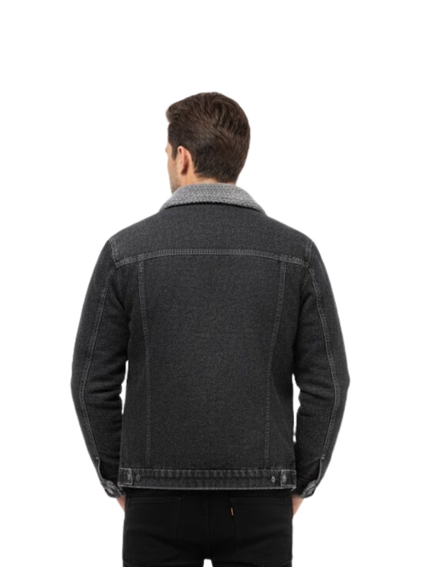 Mens Winter Warm Sherpa Fur Handmade Denim Jacket