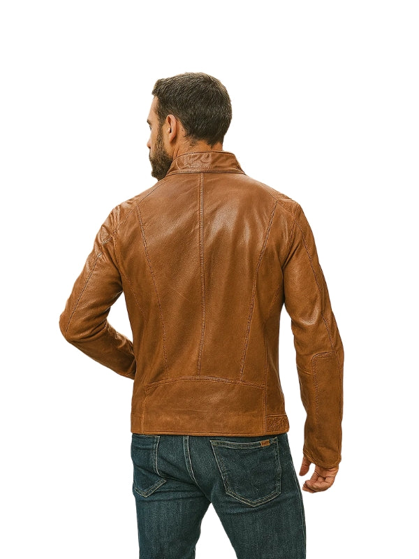 Pinnacle Tan Waxed Biker Leather Jacket