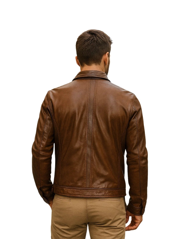 Quantum Brown Leather Biker Jacket