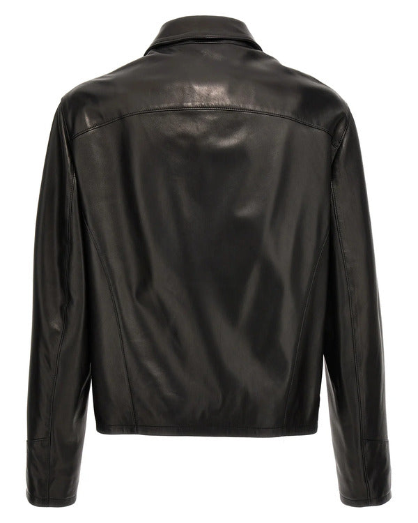Men's Handmade Genuine Cowhide Long Sleeves Black Leather Jacket