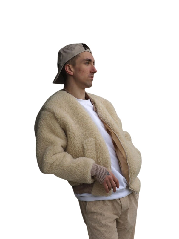 Sheep's Handmade Beige Teddy Oversized Jacket