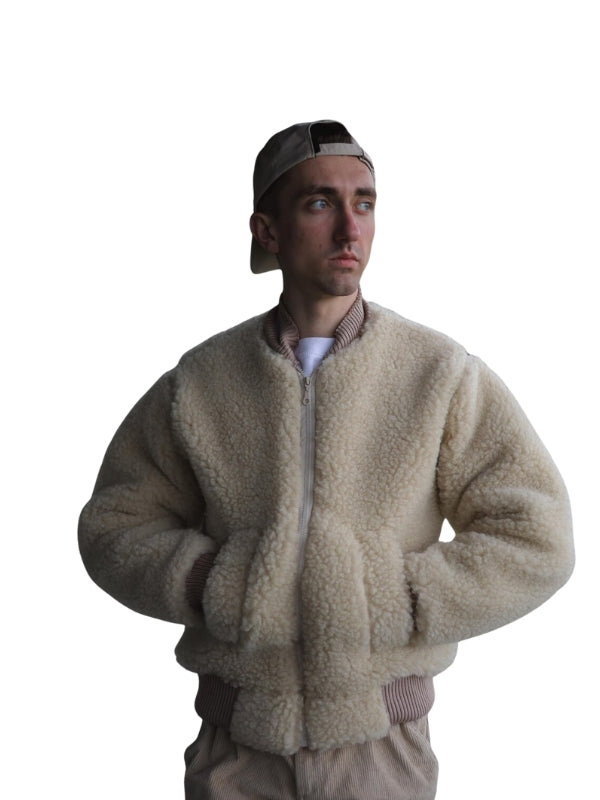 Sheep's Handmade Beige Teddy Zipper Jacket