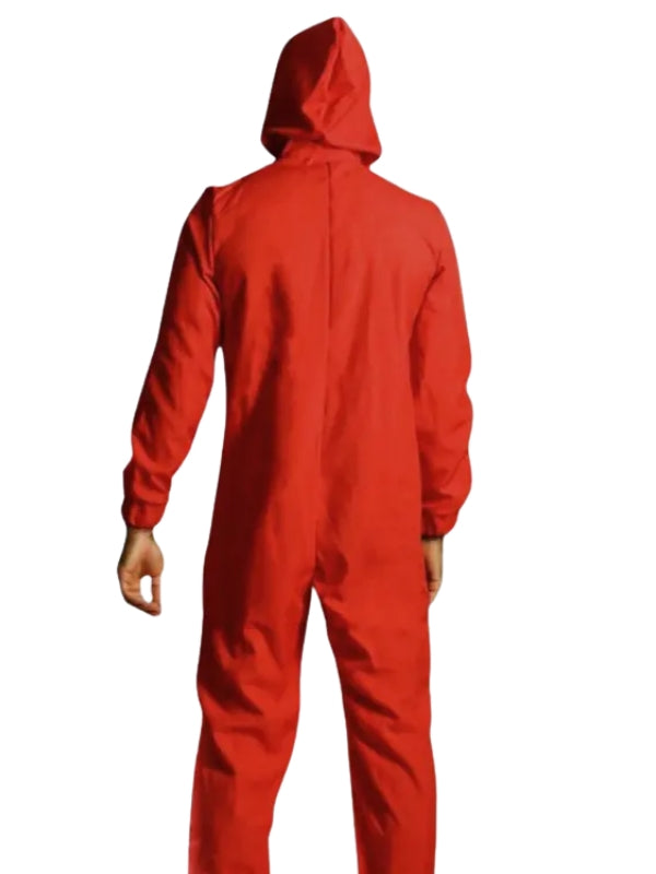 Red coverall with a hood on a white background