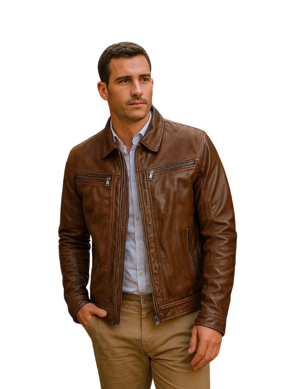 Tan Biker Brown Leather Jacket