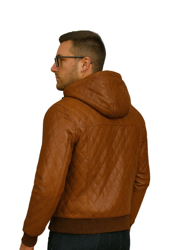 Tan Brown Bomber Style Quilted Jacket