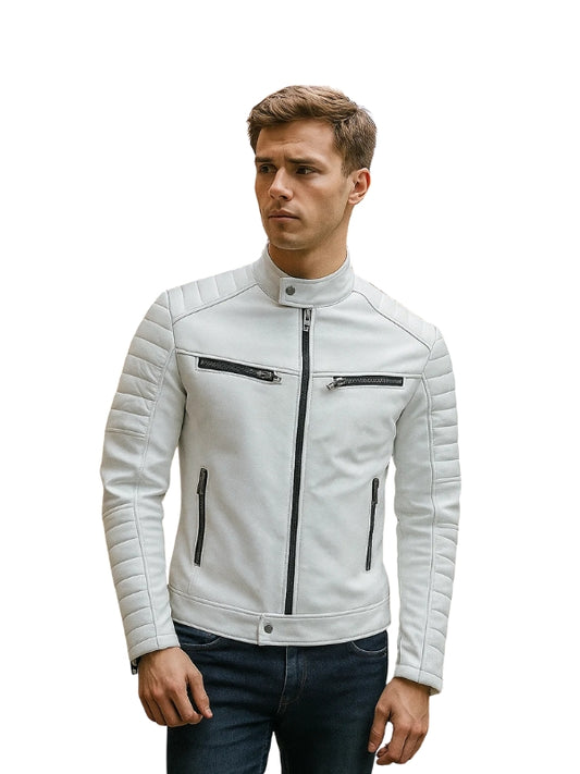 Torino Biker White Leather Jacket