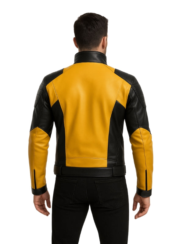 Men's Yellow and Black Biker Leather Jacket – Stylish Motorcycle Riding Coat with Bold Contrast Colors