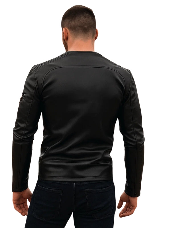 Men's Long Sleeves Multi-Zipper Black Sheepskin Biker Leather Jacket