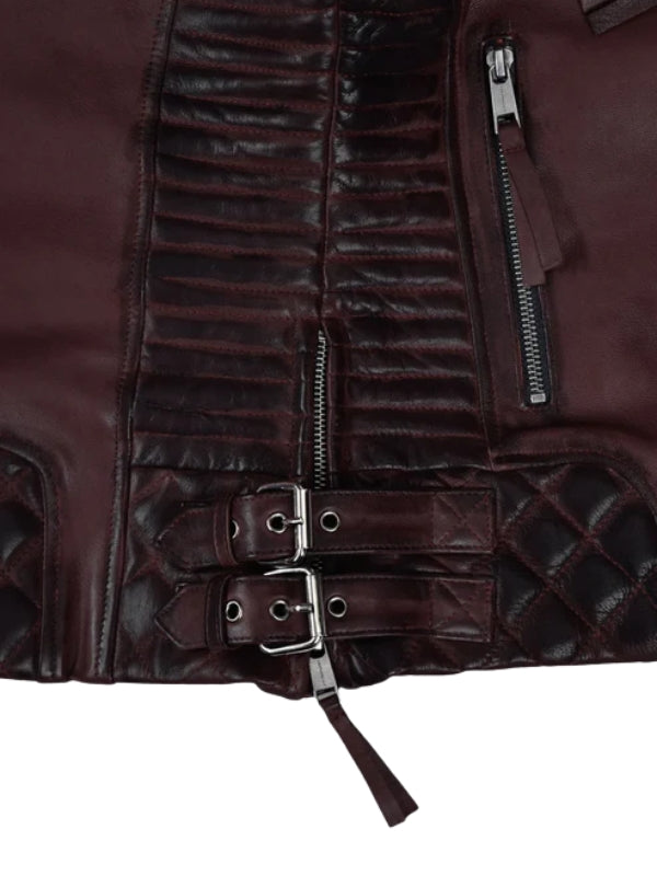 Charlotte Burnt Wine Leather Jacket