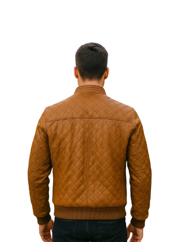 Brown Bomber Quilted Leather Jacket