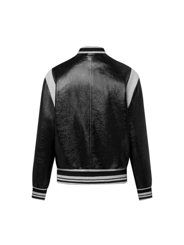 Men's Real Leather Black And White Bomber Leather Jacket