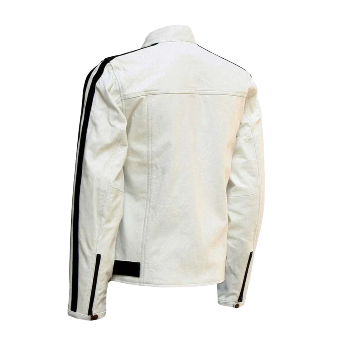 Men's White Stripes Biker Genuine Leather Jacket – Classic Rider Style